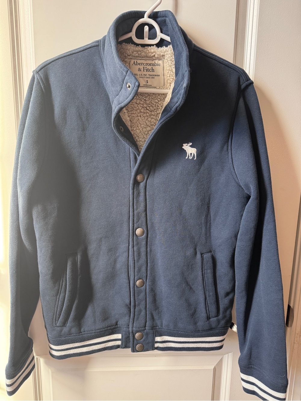 Abercrombie & Fitch Navy Sherpa-Trim Snap Bomber Jacket